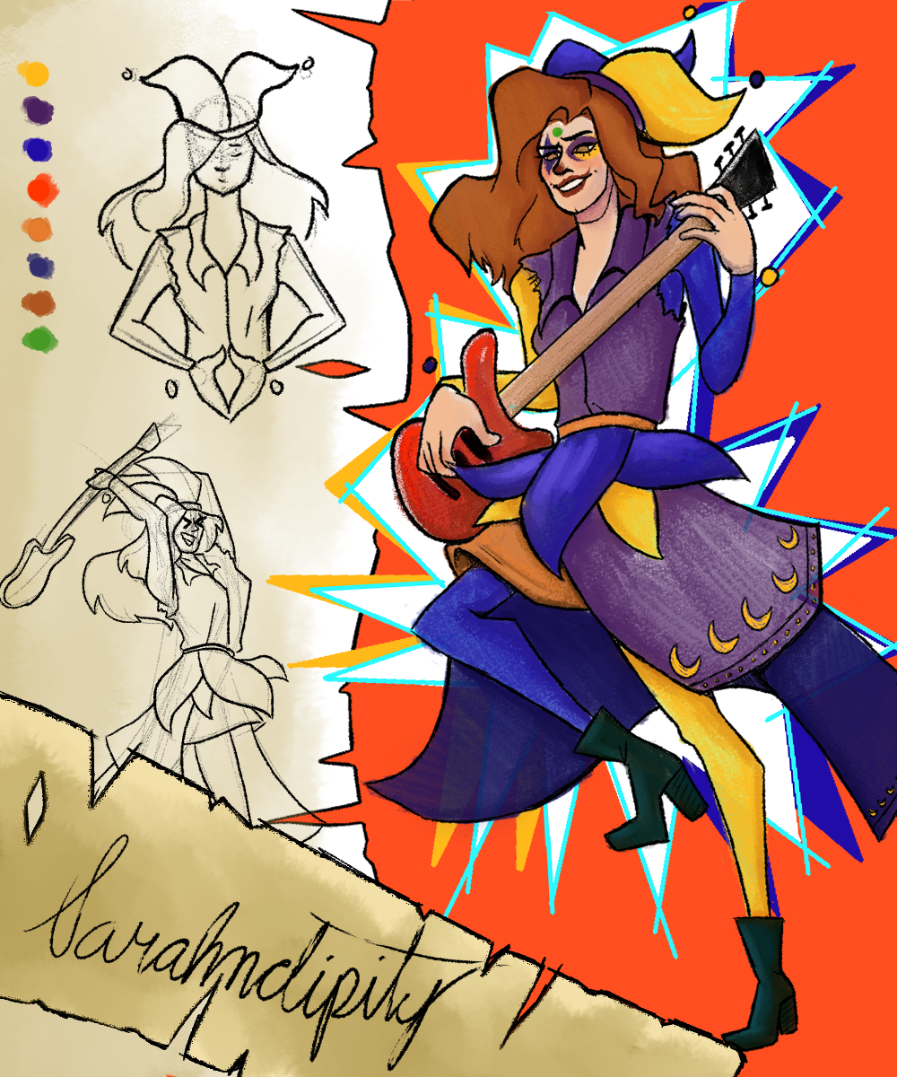 The final version of the jester character's concept art